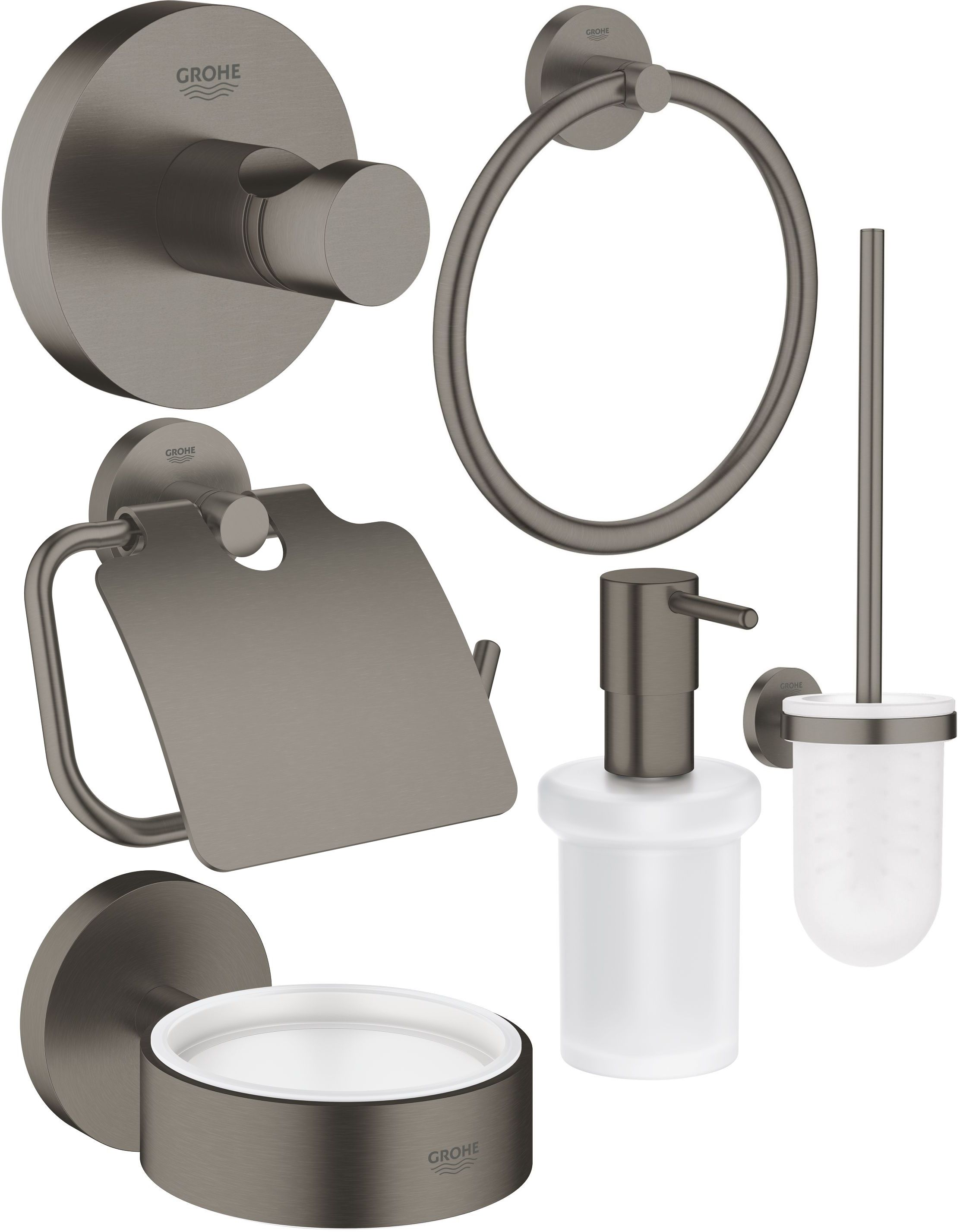 Sada záchodová štětka Grohe Essentials 40374AL1, držák na toaletní papír Grohe Essentials 40367AL1, 40369AL1, 40365AL1, 40394AL1, 40364AL1