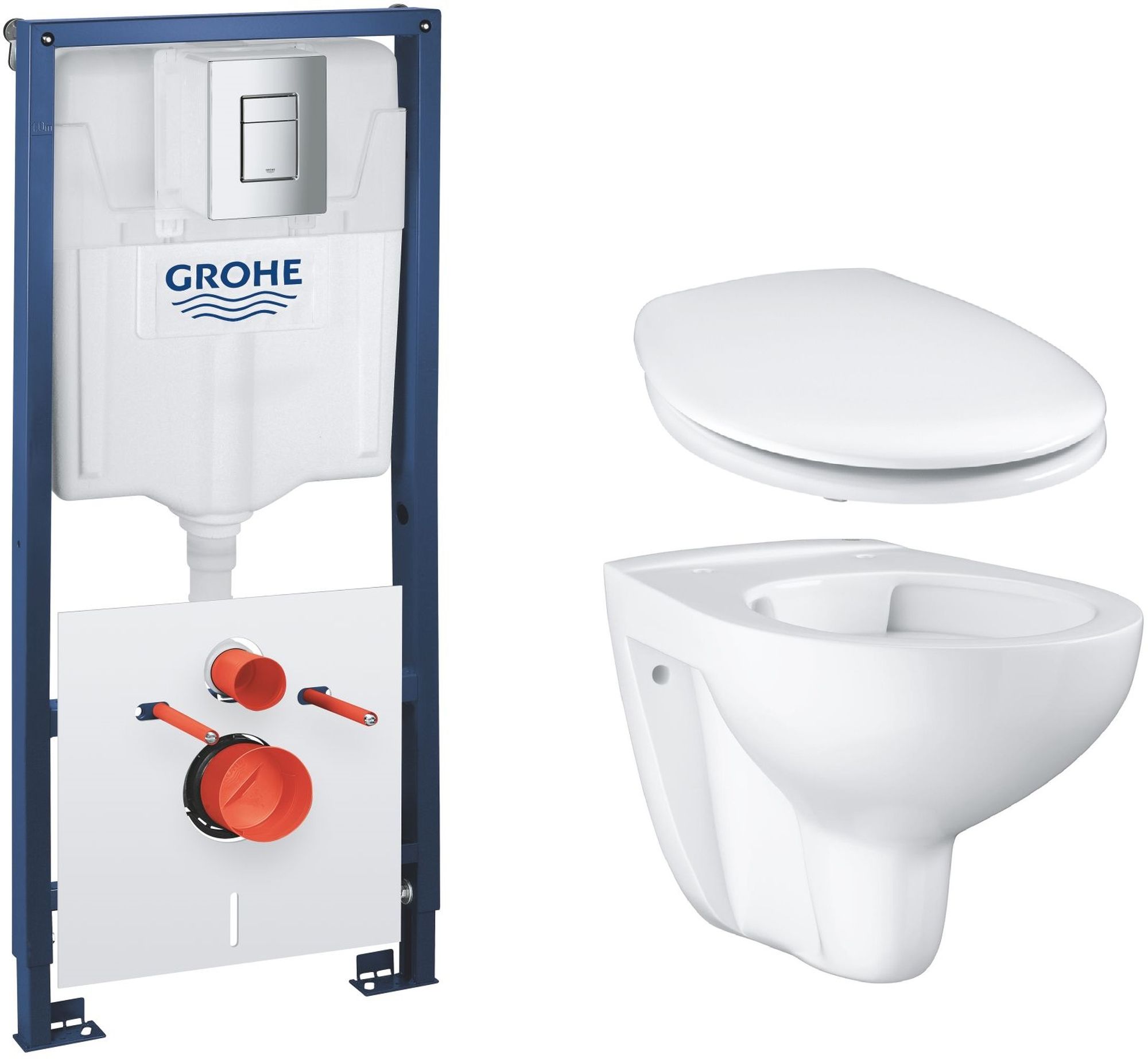 Sada podomítkový WC modul s tlačítkem a těsněním Grohe Solido 39930000, záchodová mísa Grohe Bau Ceramic 39427000, 39492000