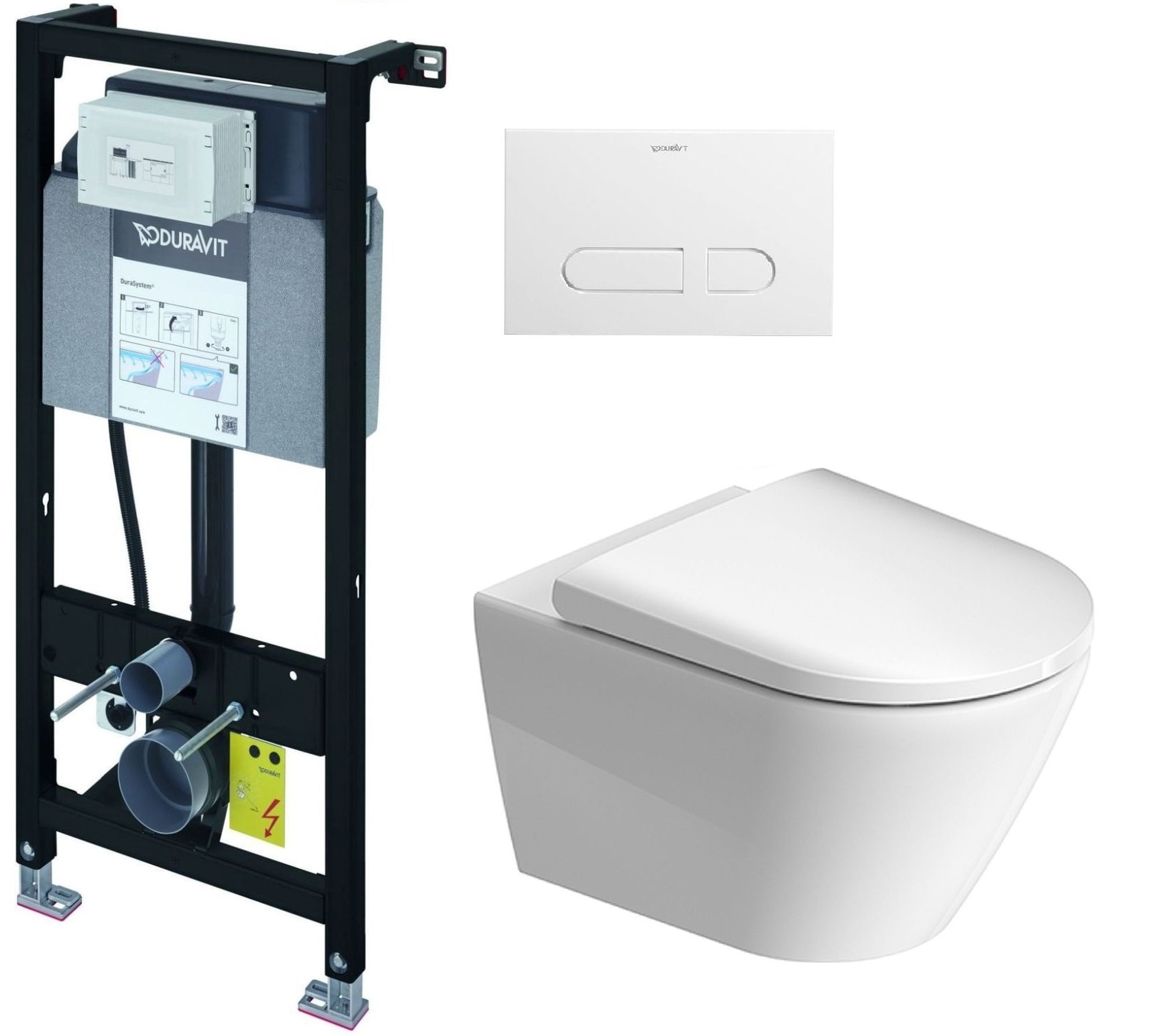 Sada podomítkový WC modul Duravit DuraSystem WD1011000000, WC mísa se sedátkem s pomalým sklápěním Duravit D-Neo 45770900A1, WD5001011000