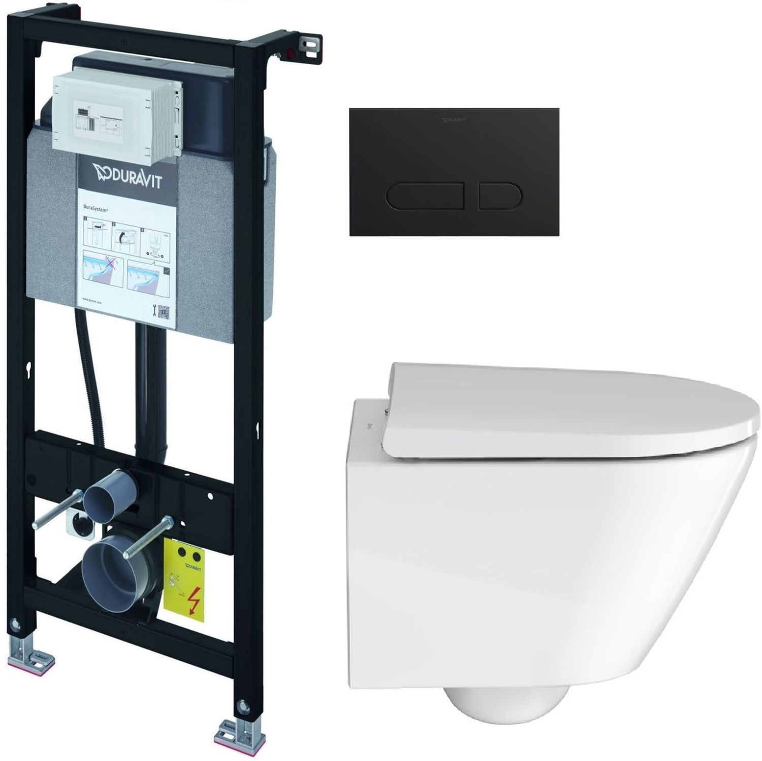 Sada podomítkový WC modul Duravit DuraSystem WD1011000000, WC mísa se sedátkem s pomalým sklápěním Duravit D-Neo 45880900A1, WD5001031000