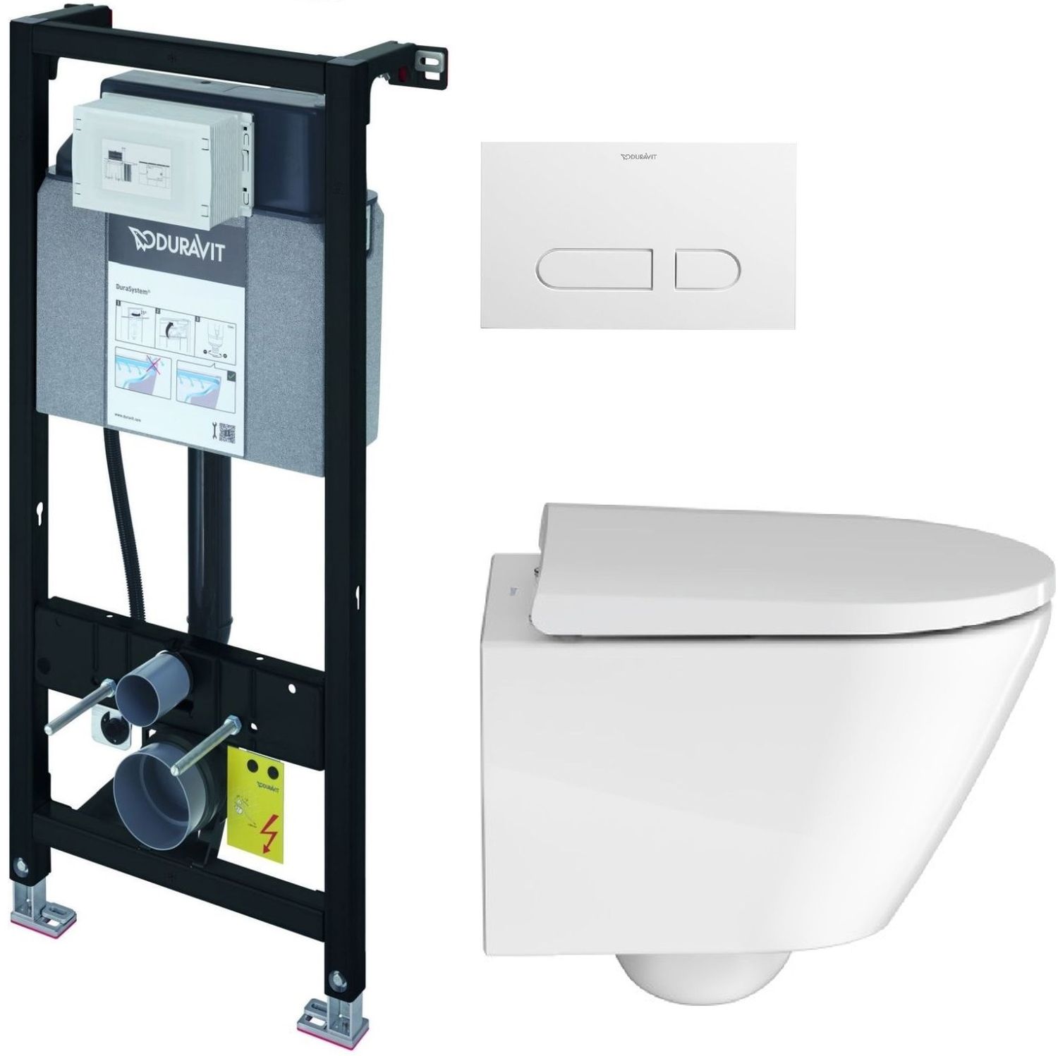 Sada podomítkový WC modul Duravit DuraSystem WD1011000000, WC mísa se sedátkem s pomalým sklápěním Duravit D-Neo 45880900A1, WD5001011000