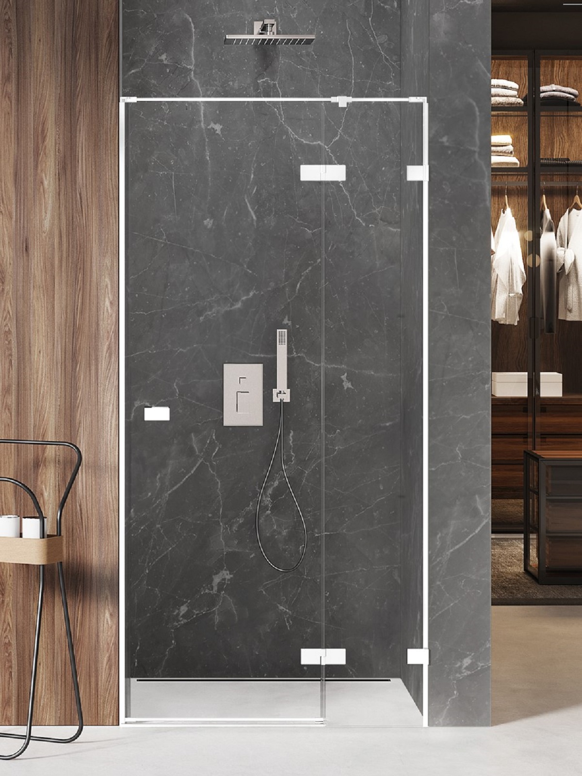 New Trendy Avexa White sprchové dveře 110 cm sklopné bílá matný/průhledné sklo EXK-2694