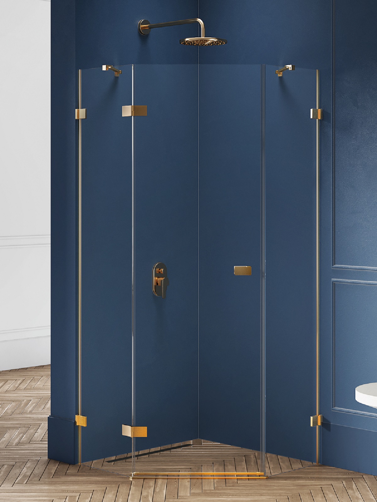 New Trendy Avexa Gold Brushed sprchový kout 90x90 cm zlatá kartáčovaný/průhledné sklo EXK-3853