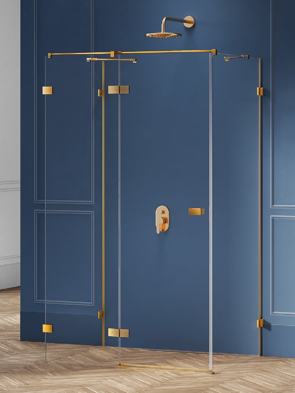 New Trendy Avexa Gold Brushed sprchový kout 110x100 cm obdélníkový zlatá kartáčovaný/průhledné sklo EXK-3086