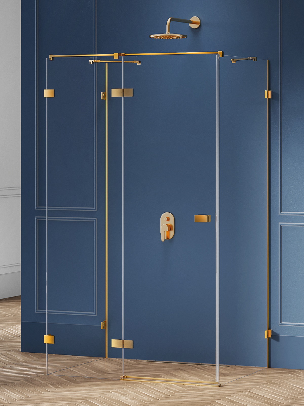 New Trendy Avexa Gold Brushed sprchový kout 110x110 cm čtvercový zlatá kartáčovaný/průhledné sklo EXK-3092