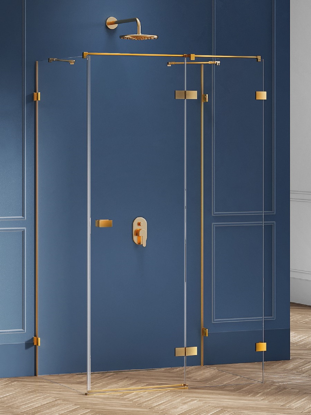 New Trendy Avexa Gold Brushed sprchový kout 120x110 cm obdélníkový zlatá kartáčovaný/průhledné sklo EXK-3128