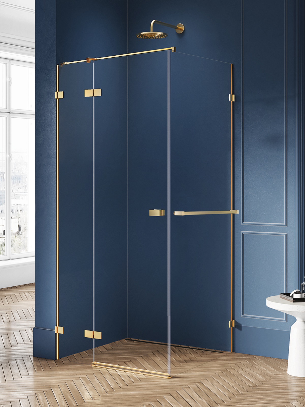 New Trendy Avexa Gold Brushed sprchový kout 80x70 cm obdélníkový zlatá kartáčovaný/průhledné sklo EXK-3010