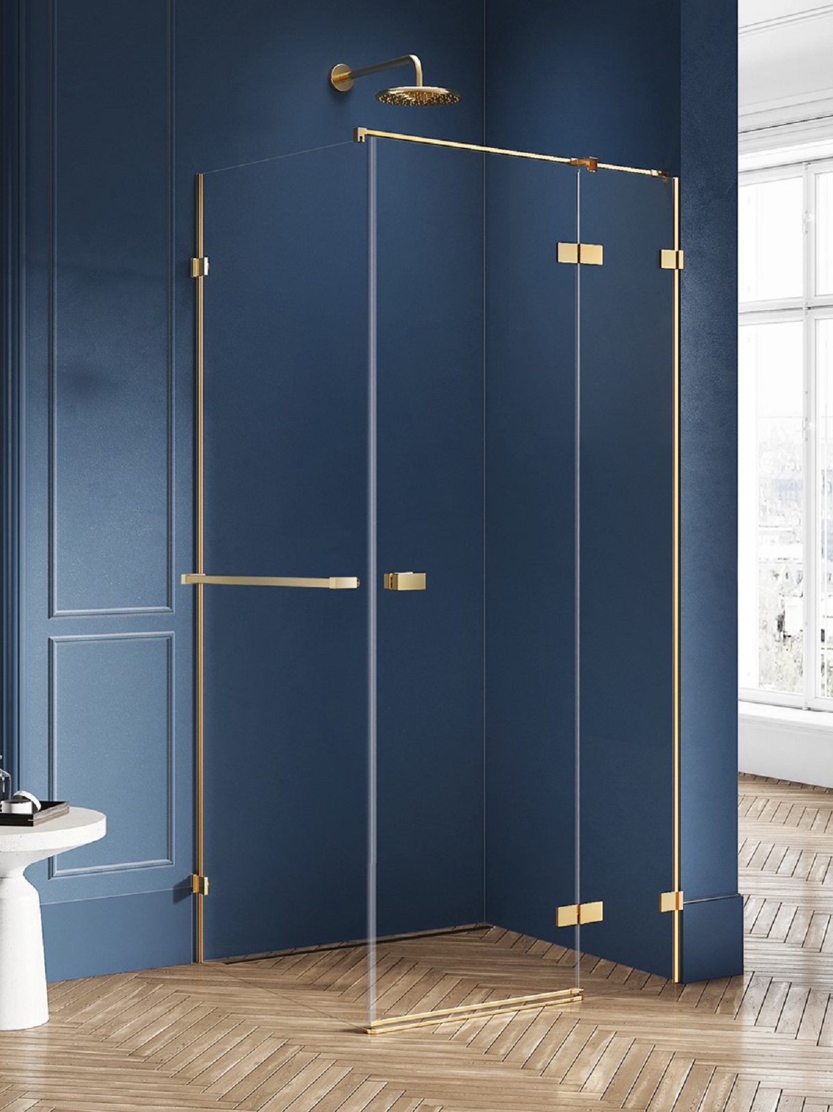 New Trendy Avexa Gold Brushed sprchový kout 90x80 cm obdélníkový zlatá kartáčovaný/průhledné sklo EXK-3042