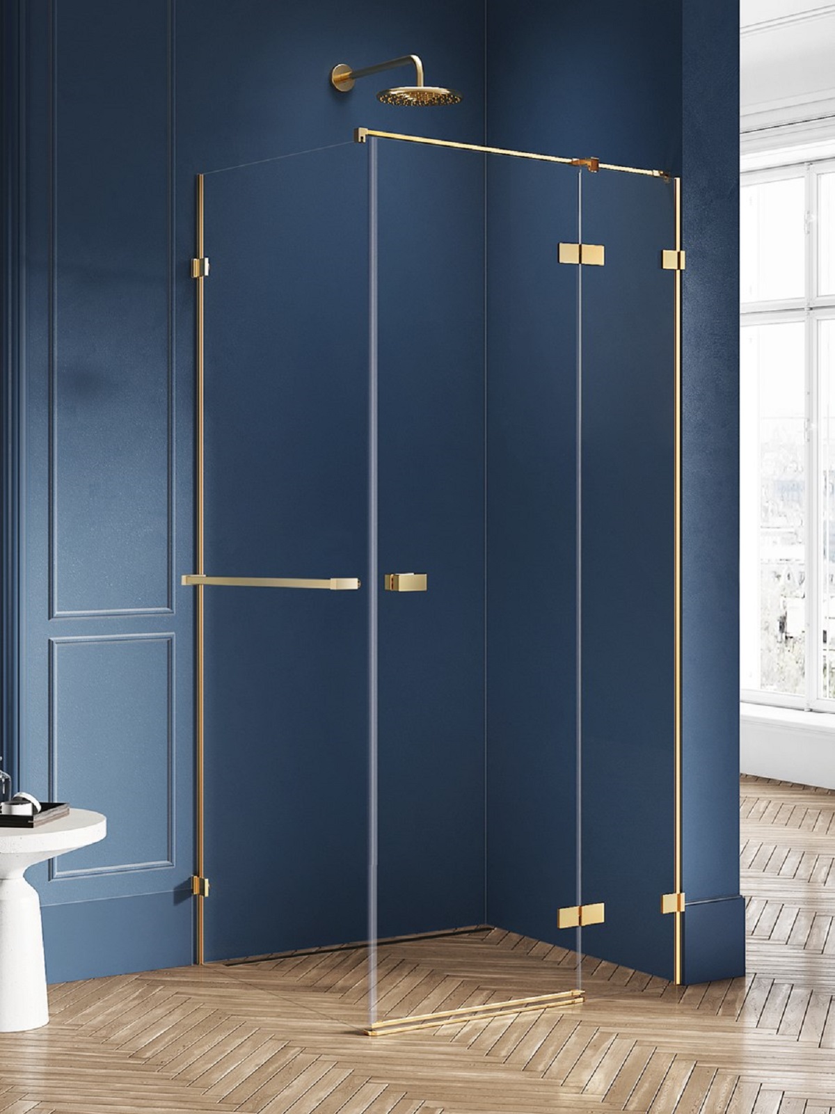 New Trendy Avexa Gold Brushed sprchový kout 90x80 cm obdélníkový zlatá kartáčovaný/průhledné sklo EXK-3047