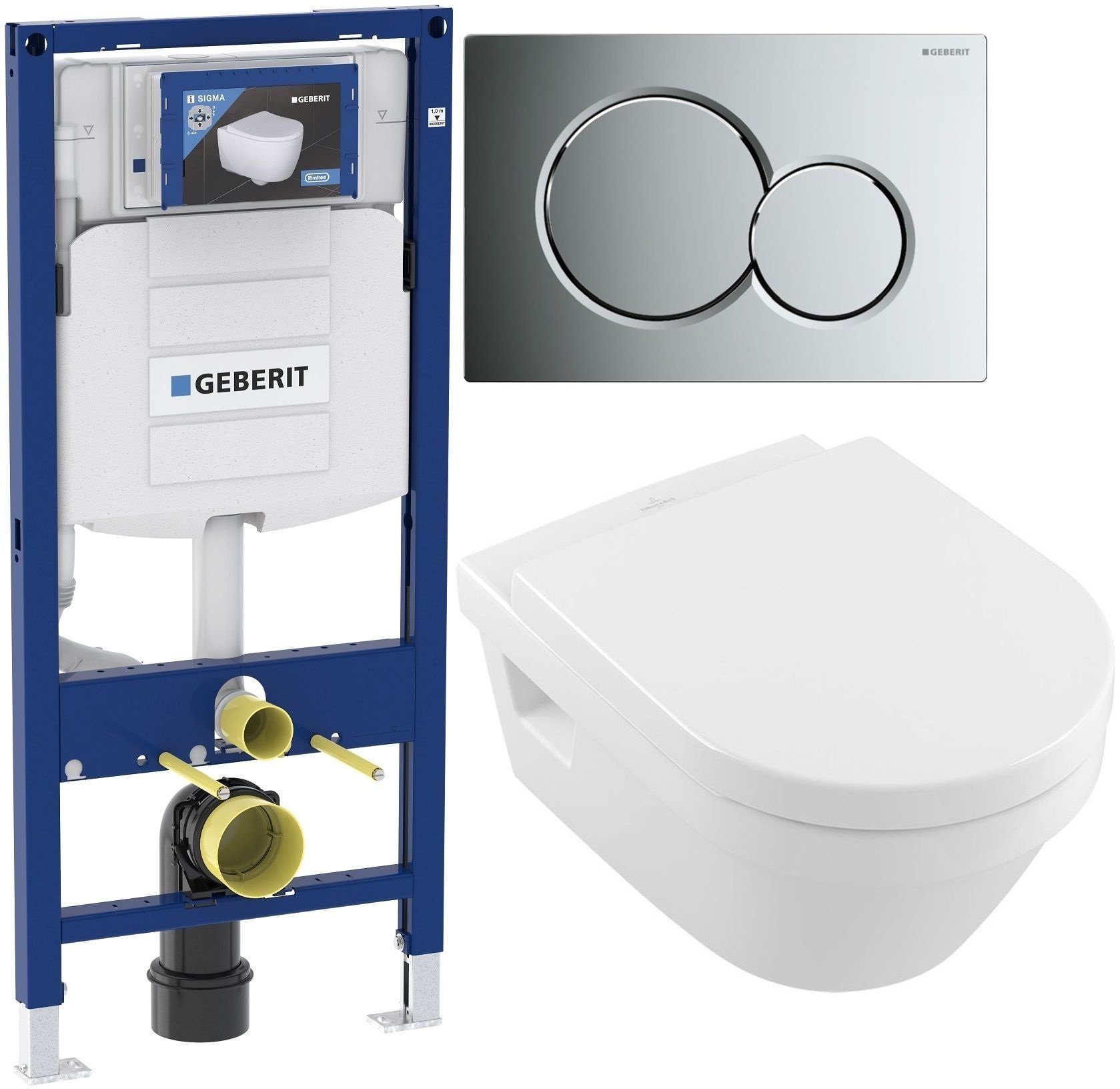 Sada combi-Pack sada s prkénkem Villeroy & Boch Architectura 5684HRR1, podomítkový WC modul Geberit Duofix 111.320.00.5, 115.770.21.5