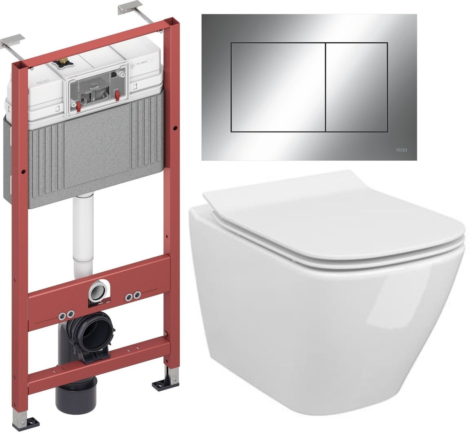 Set sada mísa + prkénko s pomalým sklápěním Cersanit City S701-405, splachovací tlačítko Tece Now 9240401