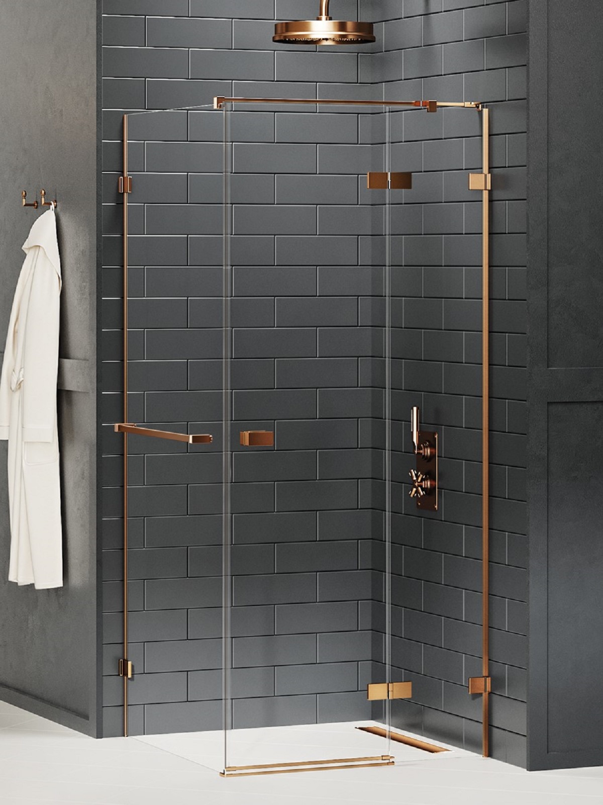 New Trendy Avexa Copper Brushed sprchový kout 90x80 cm obdélníkový měděná kartáčovaný/průhledné sklo EXK-3642