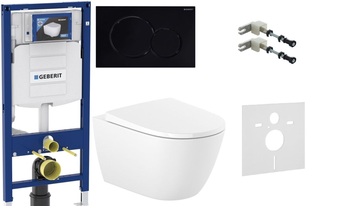 Set sada mísa + prkénko s pomalým sklápěním Roca Ona A34H688000, splachovací tlačítko Geberit Sigma 115.770.DW.5, 111.815.00.1, 156.050.00.1