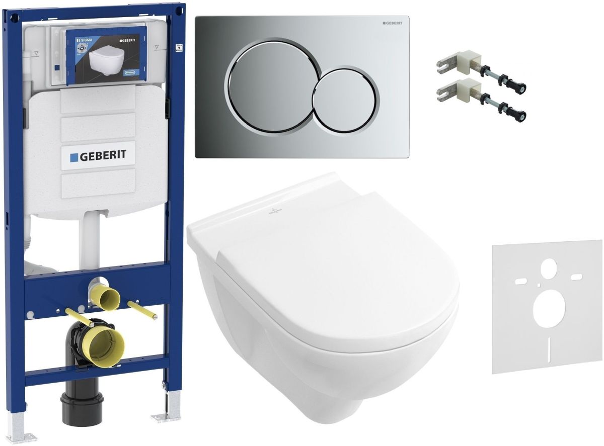 Set combi-Pack sada s prkénkem Villeroy & Boch O.Novo 5660H101, splachovací tlačítko Geberit Sigma 115.770.21.5, 111.815.00.1, 156.050.00.1