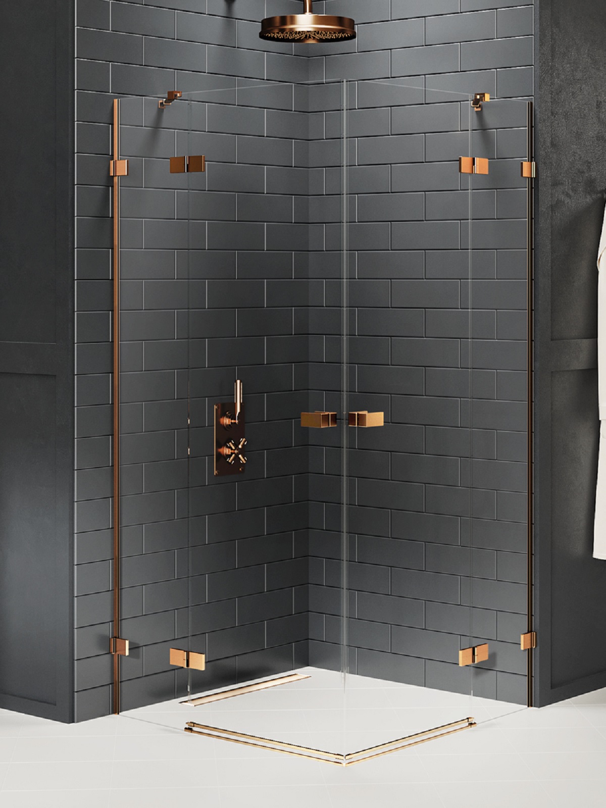 New Trendy Avexa Copper Brushed sprchový kout 90x80 cm obdélníkový měděná kartáčovaný/průhledné sklo EXK-3666