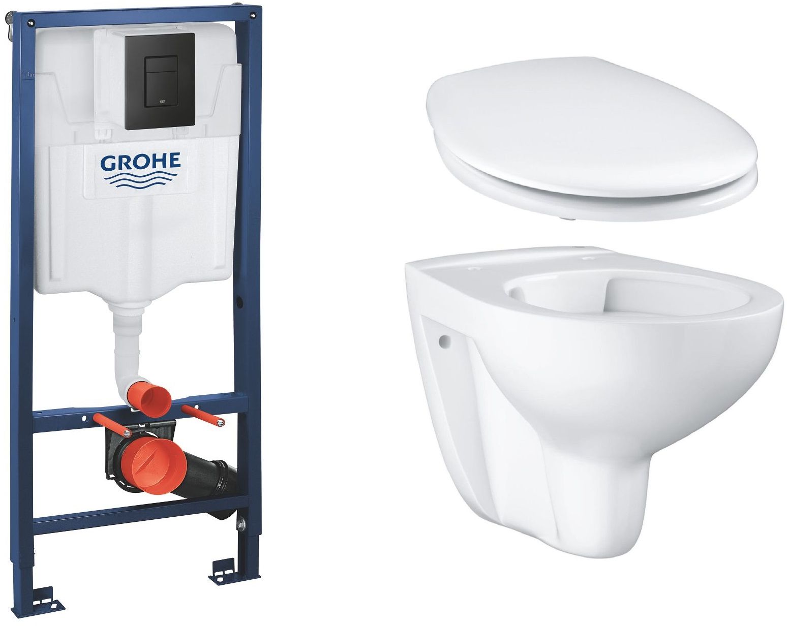 Sada podomítkový WC modul se splachovacím tlačítkem Grohe Solido 38811KF0, záchodová mísa Grohe Bau Ceramic 39427000, 39492000