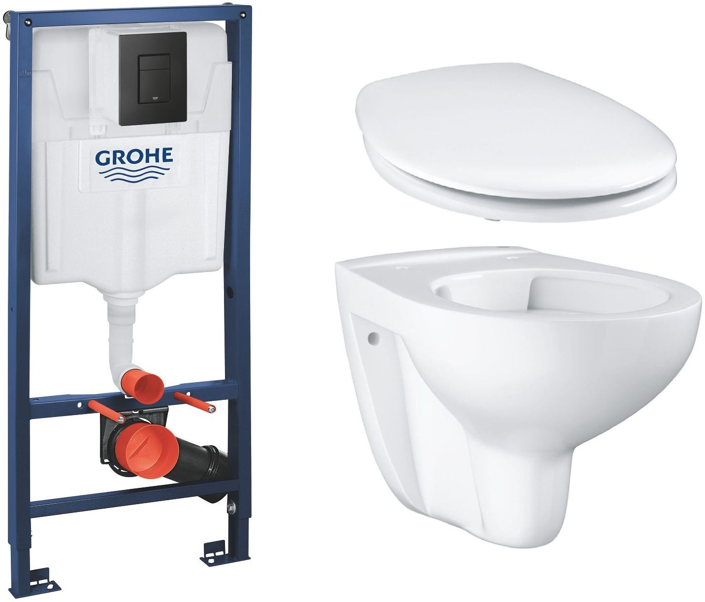 Sada podomítkový WC modul se splachovacím tlačítkem Grohe Solido 38811KF0, záchodová mísa Grohe Bau Ceramic 39427000, 39493000