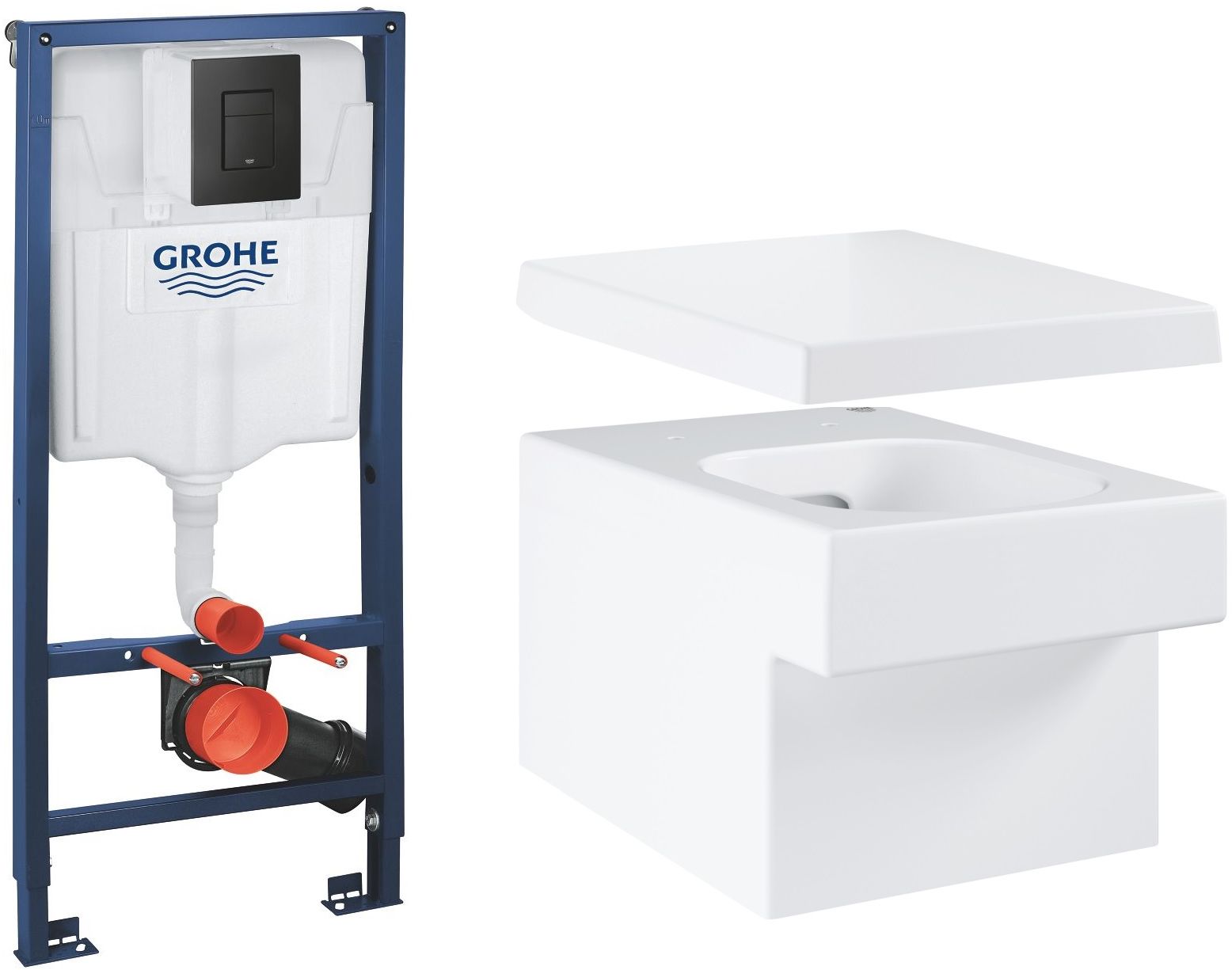 Sada záchodová mísa Grohe Cube Ceramic 3924500H, podomítkový WC modul se splachovacím tlačítkem Grohe Solido 38811KF0, 39488000