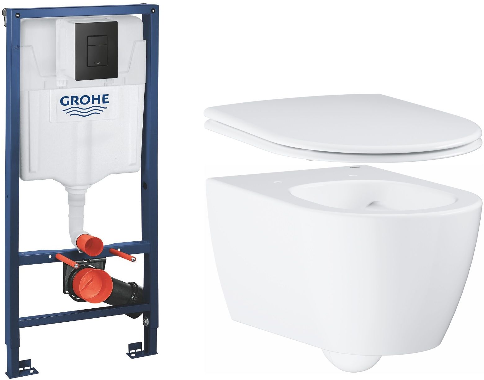 Set záchodová mísa Grohe Essence 3957100H, podomítkový WC modul se splachovacím tlačítkem Grohe Solido 38811KF0, 39577000