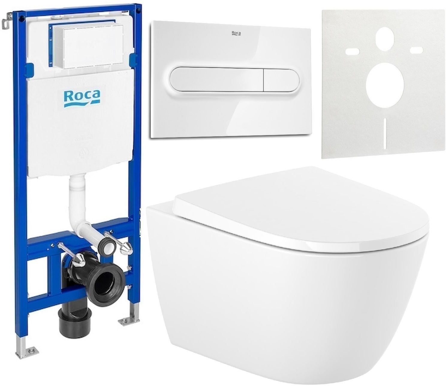 Set sada mísa + prkénko s pomalým sklápěním Roca Ona A34H688000, splachovací tlačítko Roca PL A890195000, A890063000