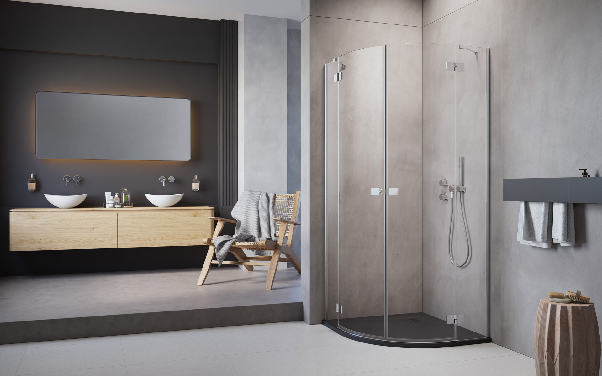 Radaway Essenza New PDD sprchový kout levá část 80x80 cm půlkulatá chrom lesk/průhledné sklo 1385002-01-01L