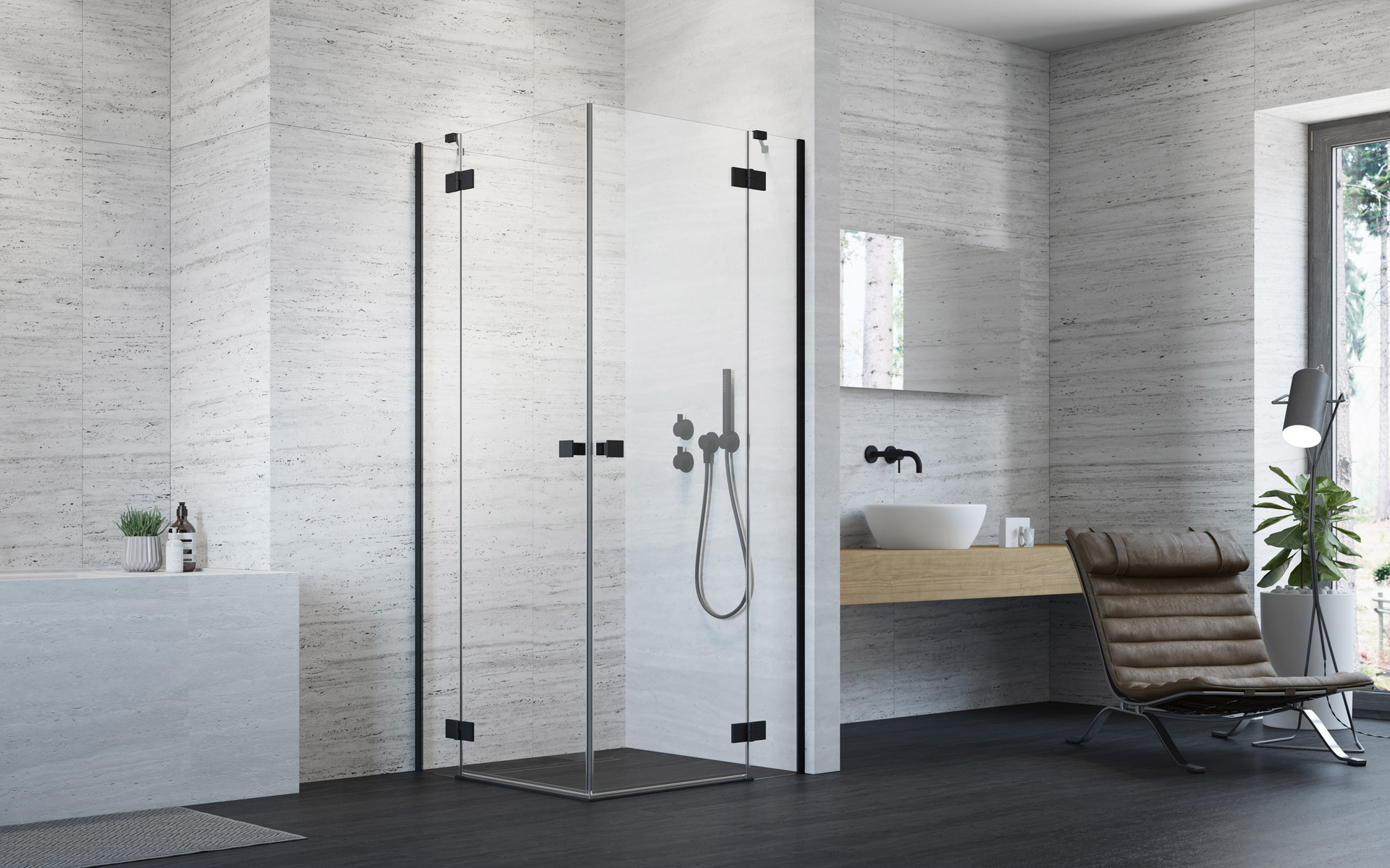 Radaway Essenza New Black KDD sprchové dveře 100 cm sklopné černá matný/průhledné sklo 1385062-54-01L
