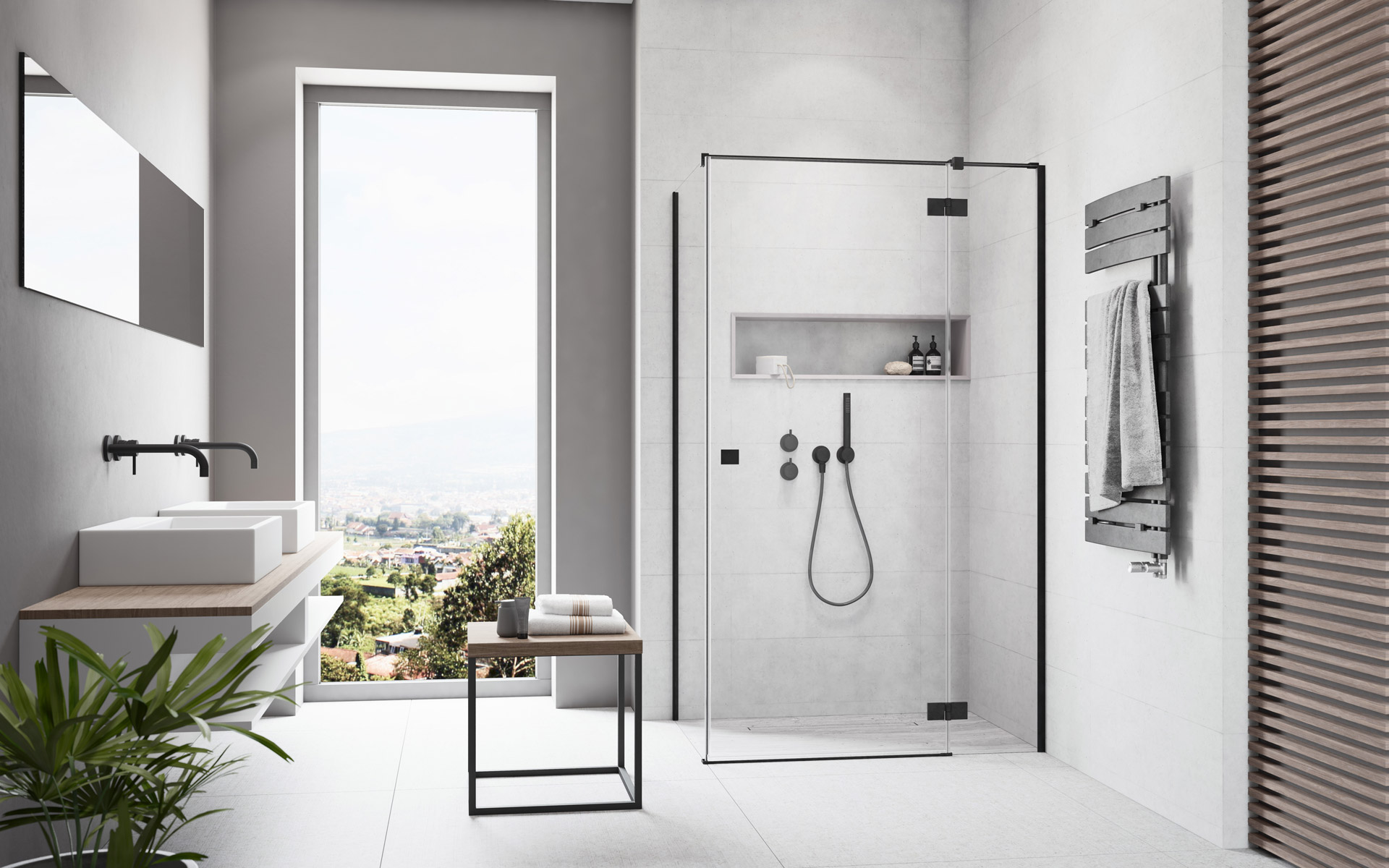 Radaway Essenza New Black KDJ sprchové dveře 80 cm sklopné černá matný/průhledné sklo 1385043-54-01R