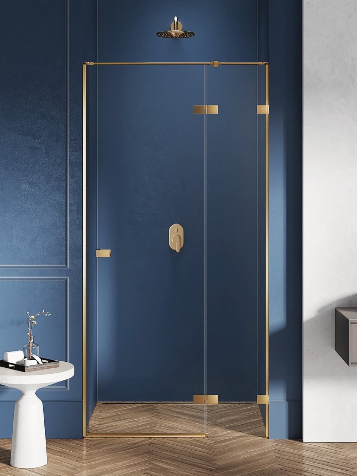 New Trendy Avexa Gold Brushed sprchové dveře 110 cm sklopné zlatá kartáčovaný/průhledné sklo EXK-1721