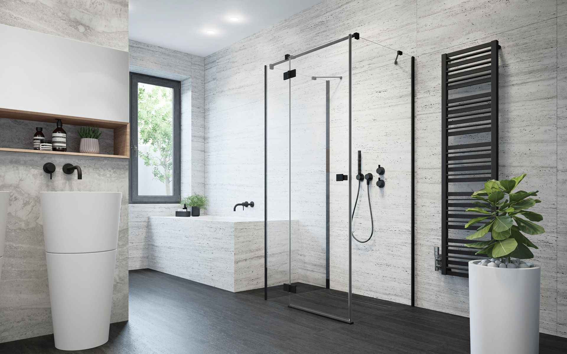Radaway Essenza New Black KDJ+S sprchové dveře 80 cm sklopné černá matný/průhledné sklo 1385021-54-01L