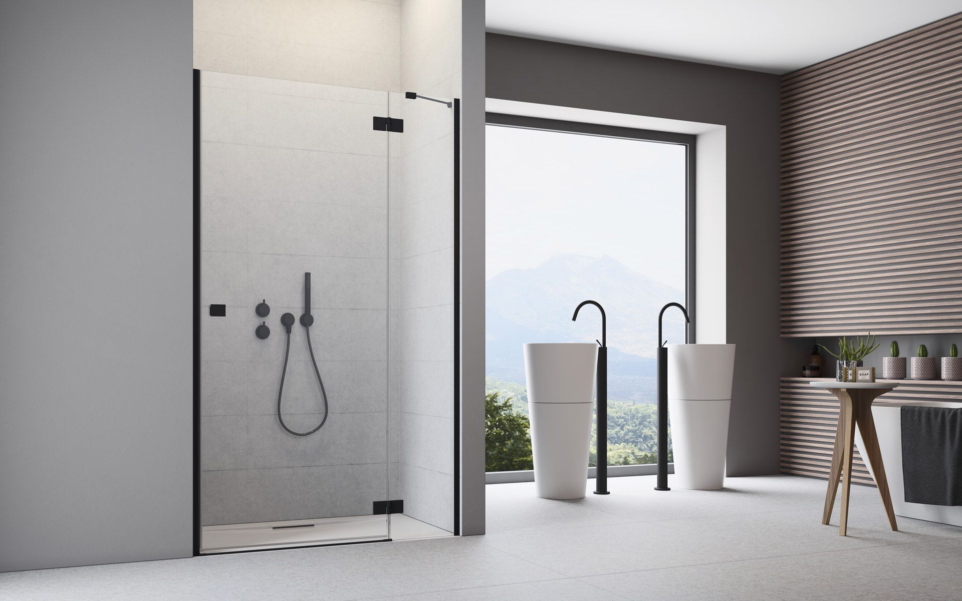 Radaway Essenza New Black DWJ sprchové dveře 130 cm sklopné černá matný/průhledné sklo 1385017-54-01R