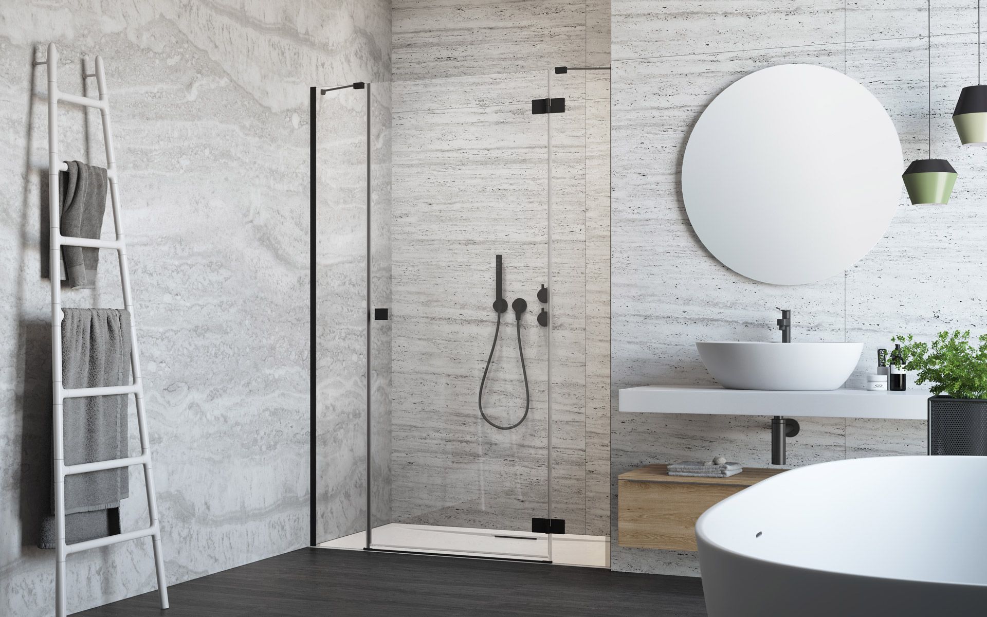 Radaway Essenza New Black DWJ sprchové dveře 50.5 cm sklopné černá matný/průhledné sklo 1385030-54-01R