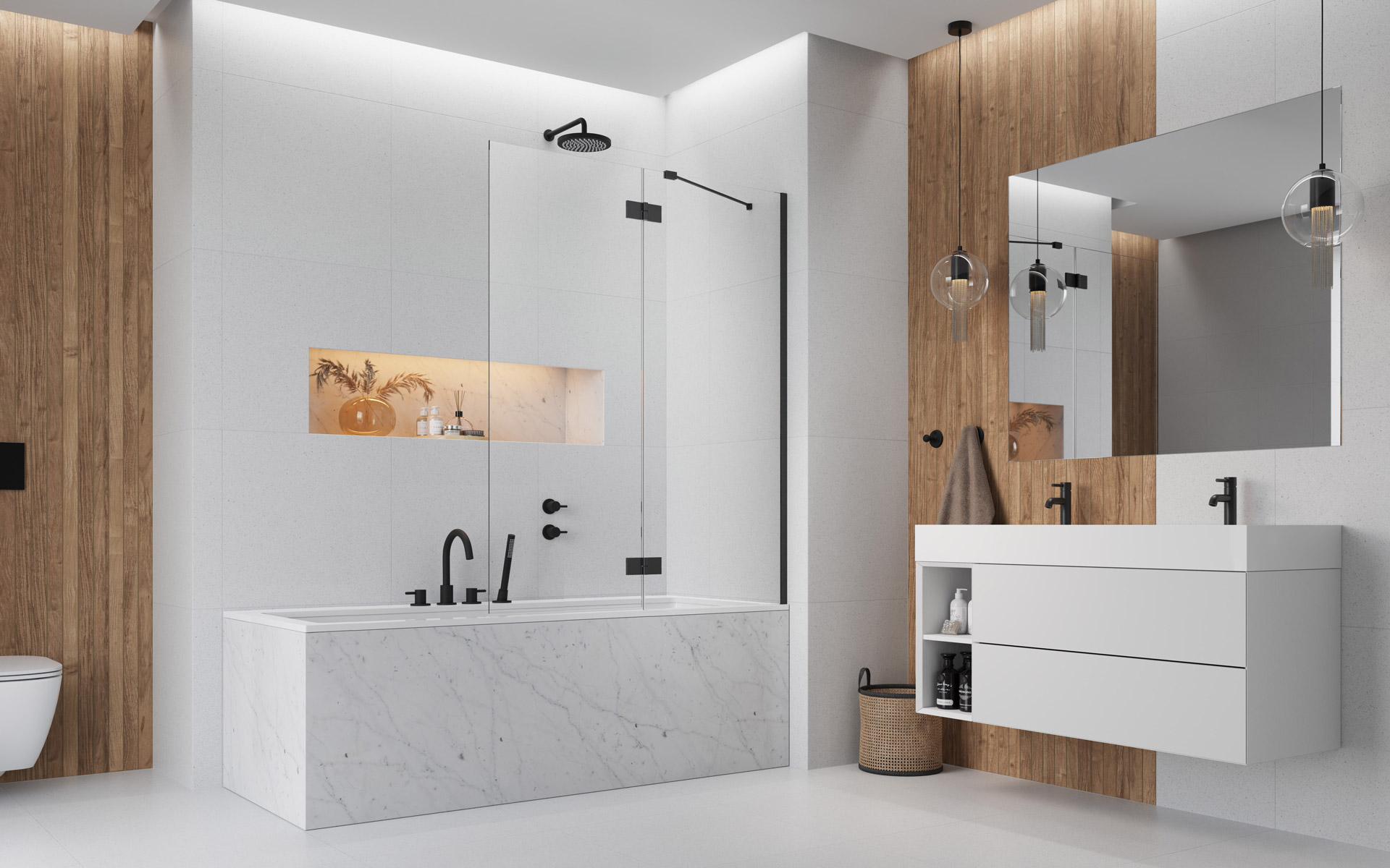 Radaway Essenza New Black PND II vanová zástěna 120 cm dvoudílný 110002120-54-01R