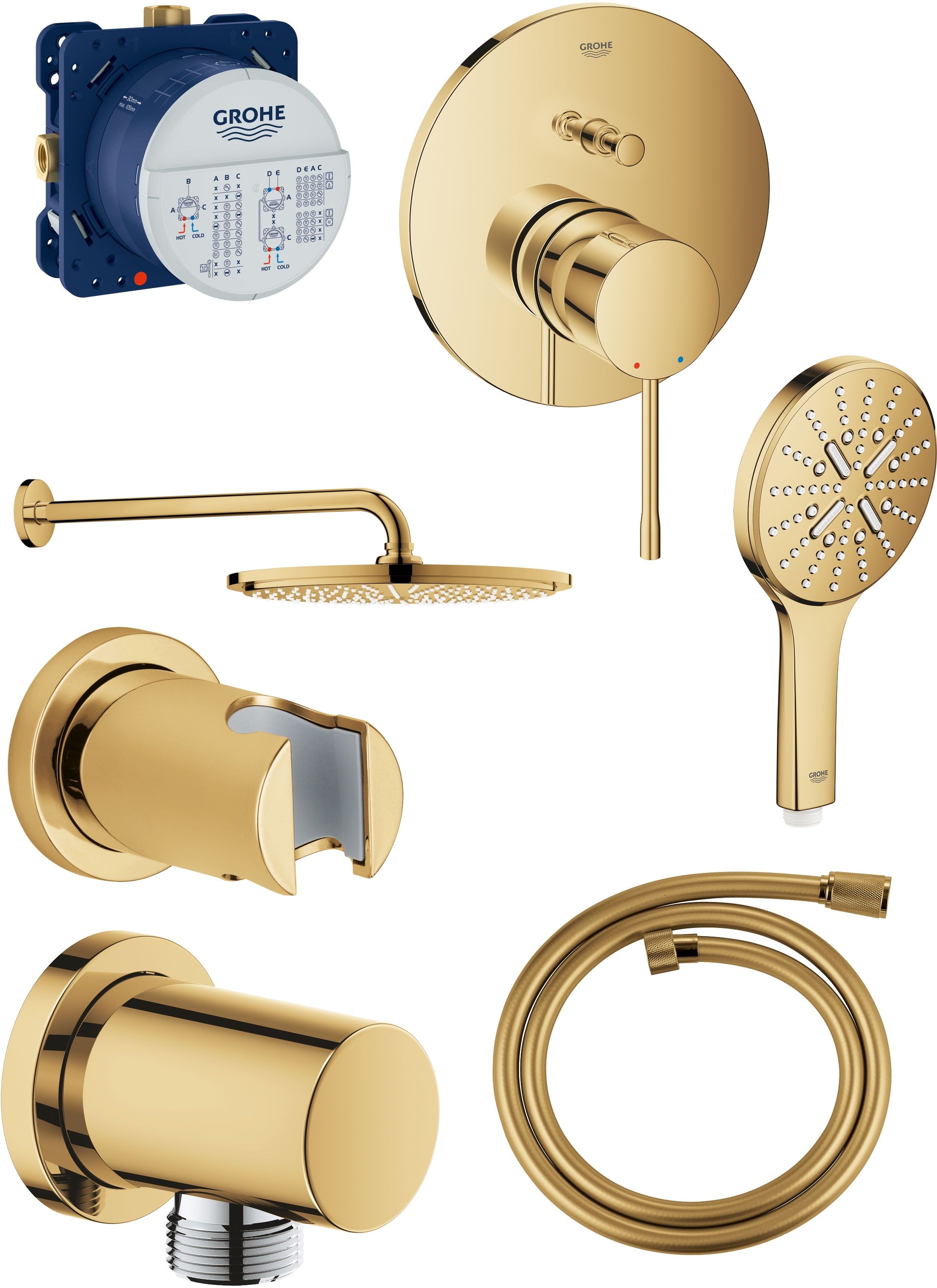 Set hlavová sprcha Grohe Rainshower 26066GL0, vanová baterie Grohe Essence 24058GL1, 26574GL0, 27057GL0, 27074GL0, 28362GL0