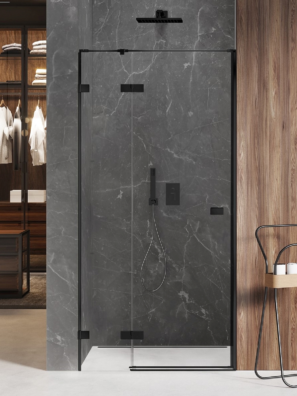 New Trendy Avexa Black sprchové dveře 110 cm sklopné černá matný/průhledné sklo EXK-1552