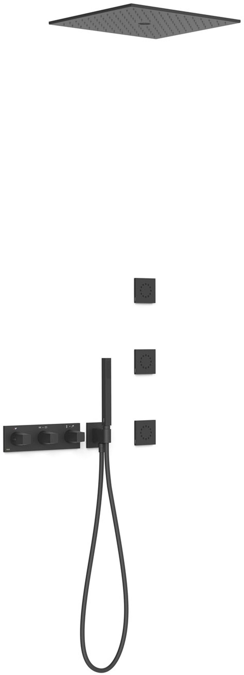Tres B-System sprchová sada pod omítku s termostatem s dešťovou sprchou černá 30725406NM