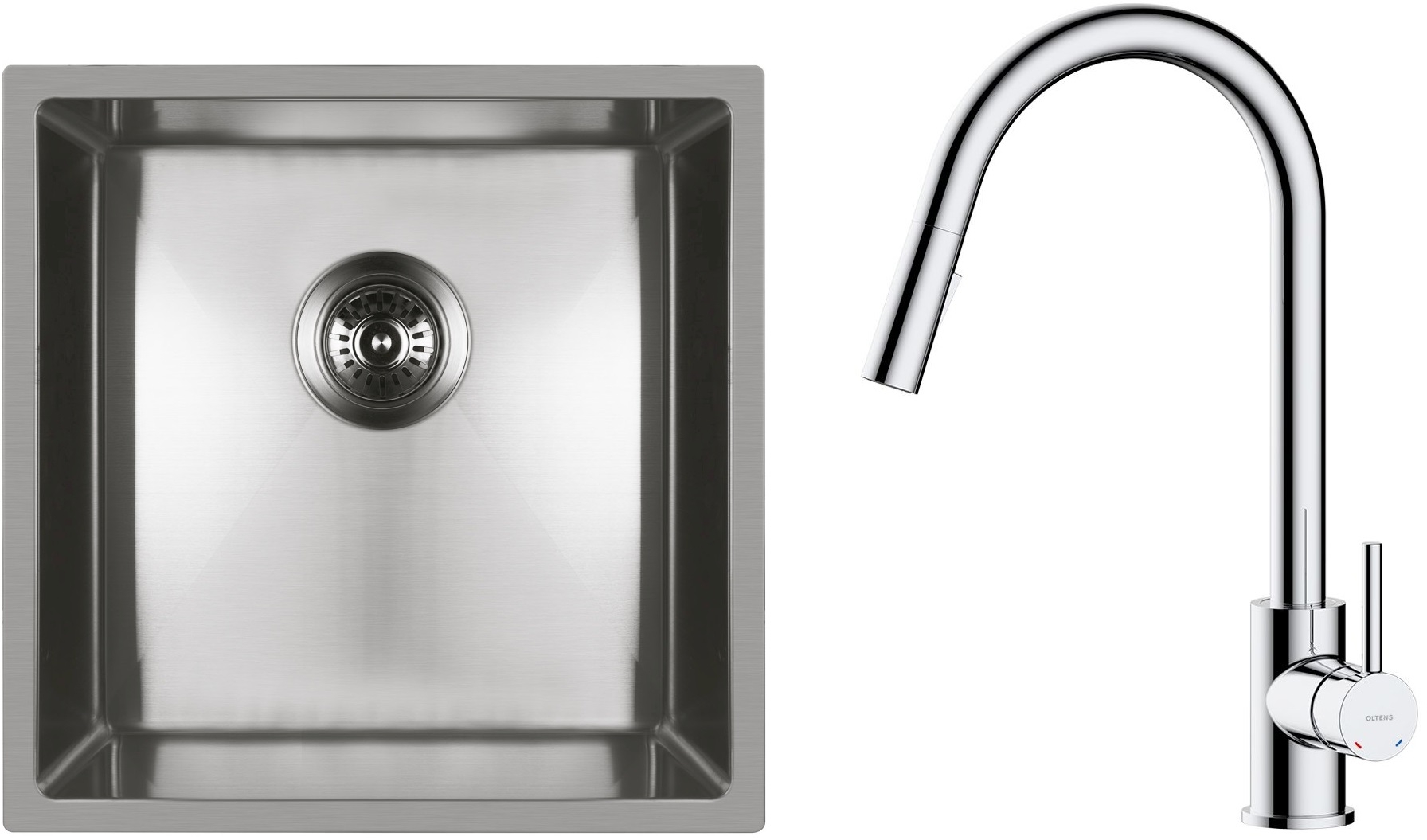 Sada ocelový dřez Oltens Stalvask 71100100, kuchyňská baterie Oltens Litla 35204100