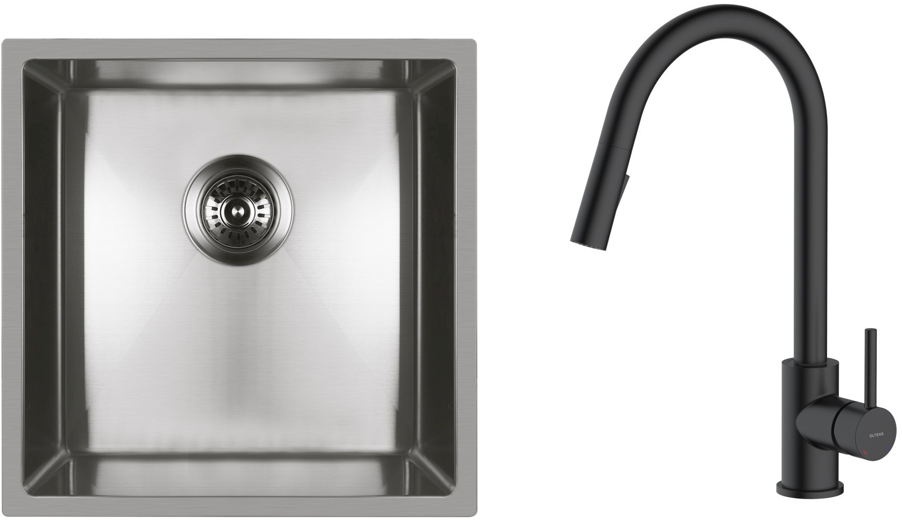 Sada ocelový dřez Oltens Stalvask 71100100, kuchyňská baterie Oltens Litla 35204300