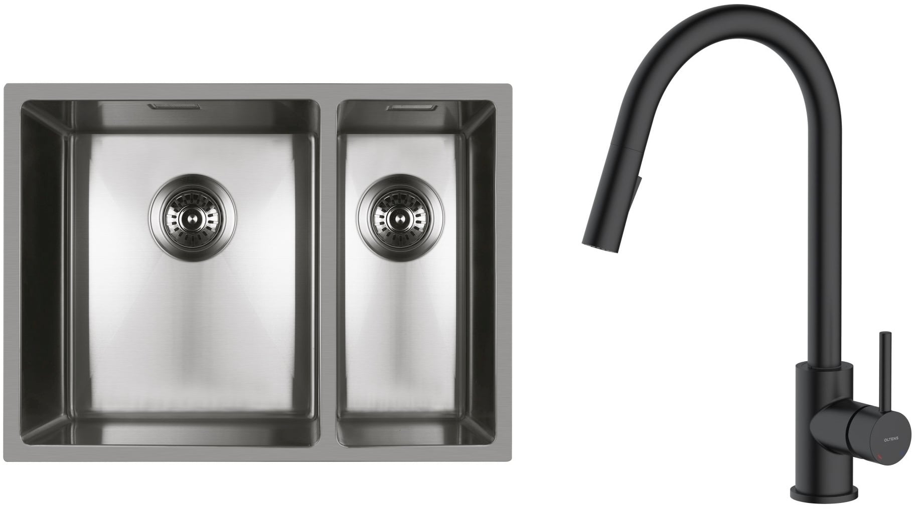 Sada ocelový dřez Oltens Stalvask 71200100, kuchyňská baterie Oltens Litla 35204300