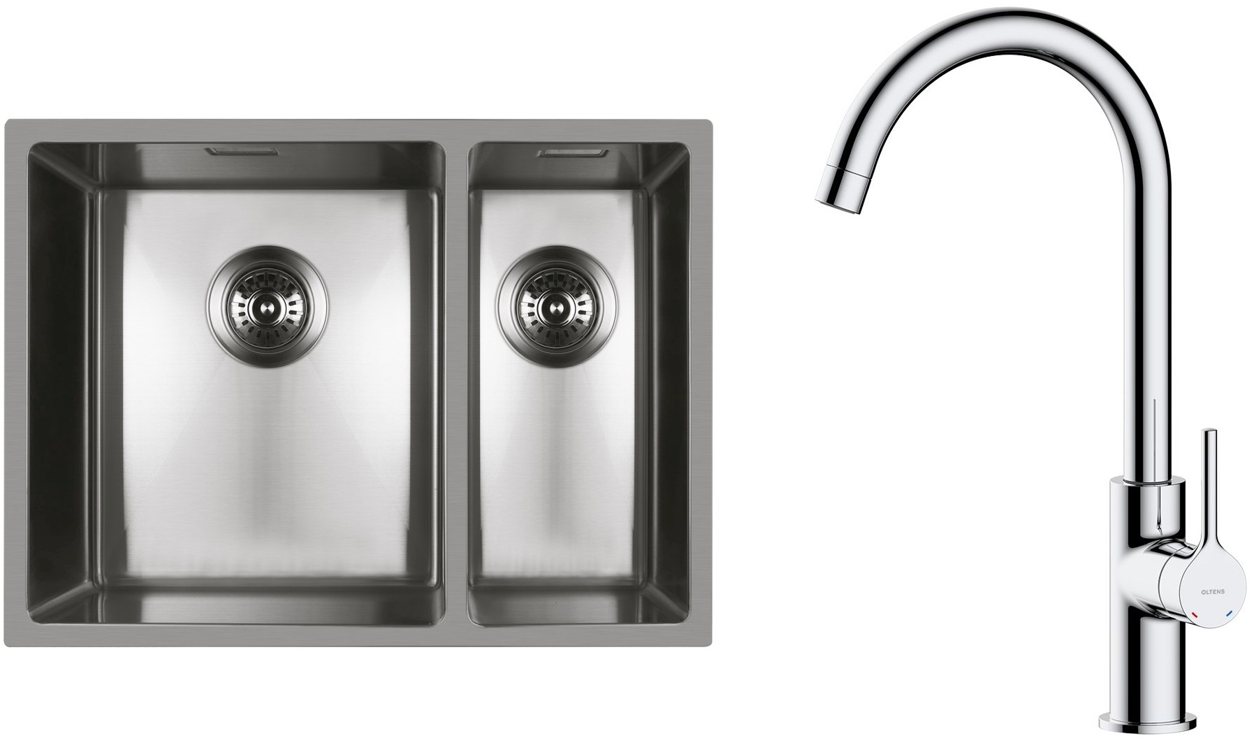 Sada ocelový dřez Oltens Stalvask 71200100, kuchyňská baterie Oltens Skafta 35206100