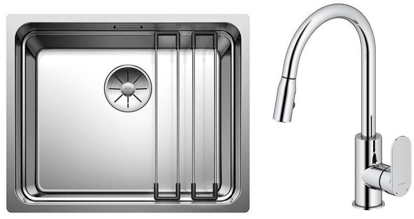 Sada ocelový dřez Blanco Etagon 500-U 521841, kuchyňská baterie Oltens Lista 35202100