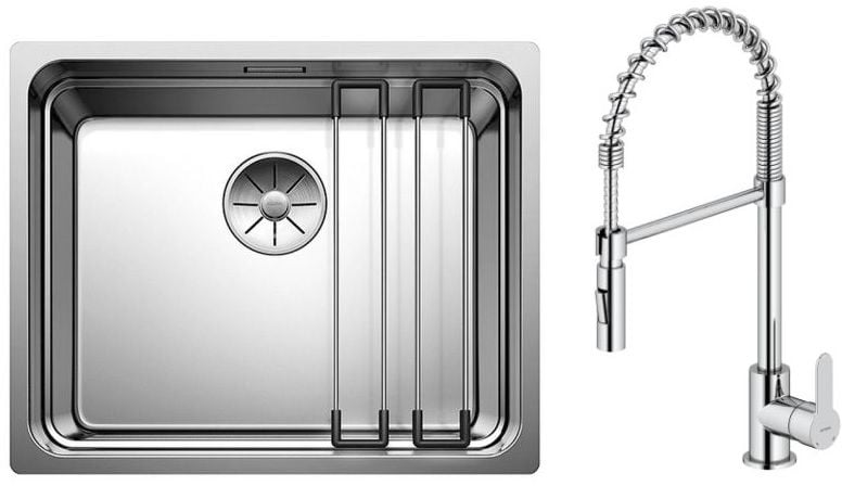 Sada ocelový dřez Blanco Etagon 500-U 521841, kuchyňská baterie Oltens Duf 35203100