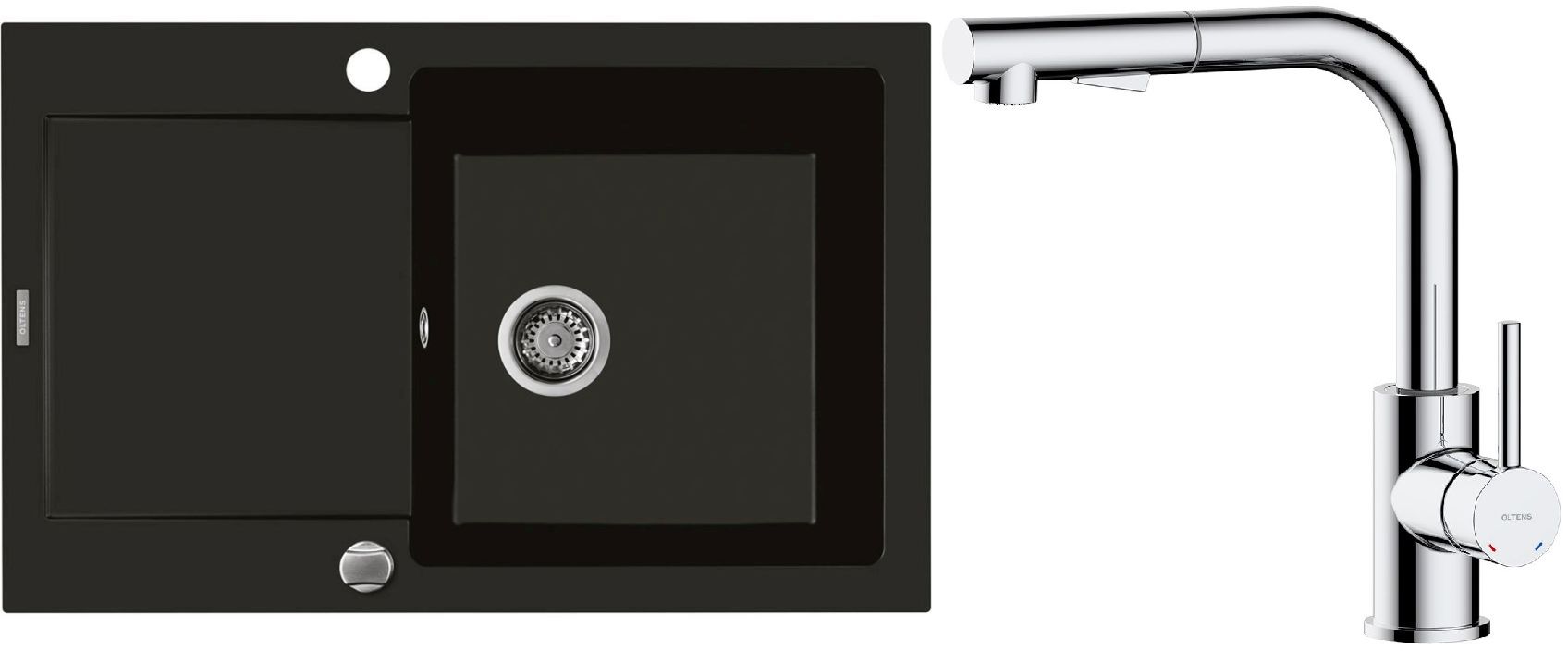 Sada granitový dřez Oltens Gravan 72100300, kuchyňská baterie Oltens Myvat 35205100