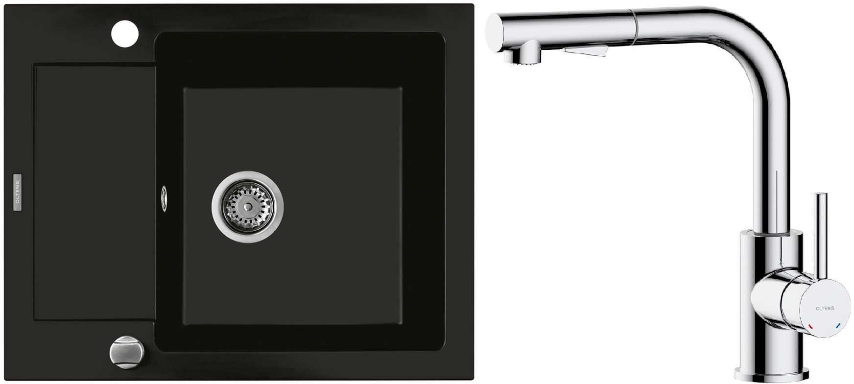 Sada granitový dřez Oltens Gravan 72102300, kuchyňská baterie Oltens Myvat 35205100