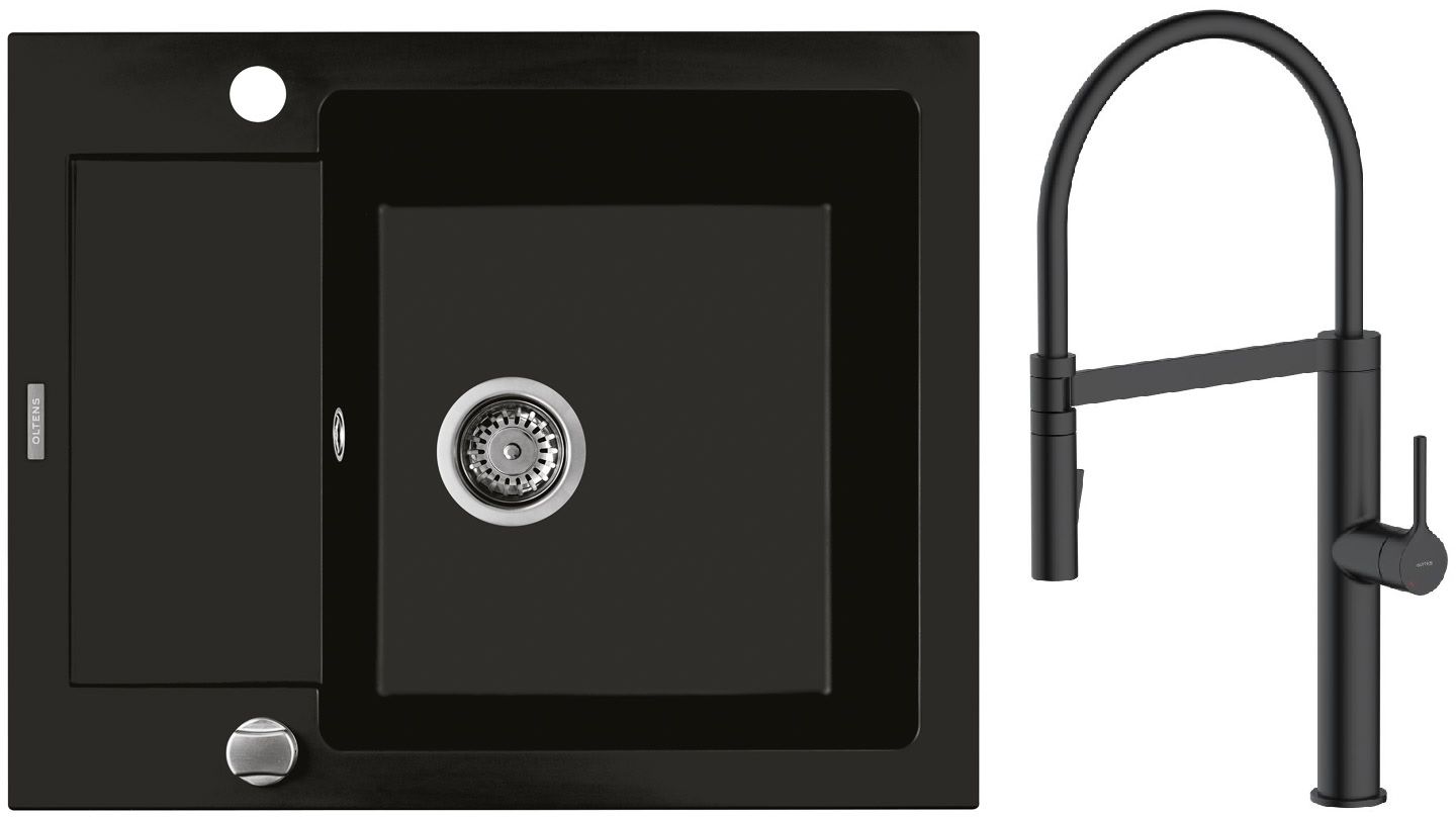Sada kuchyňská baterie Oltens Borga 35207300, granitový dřez Oltens Gravan 72102300