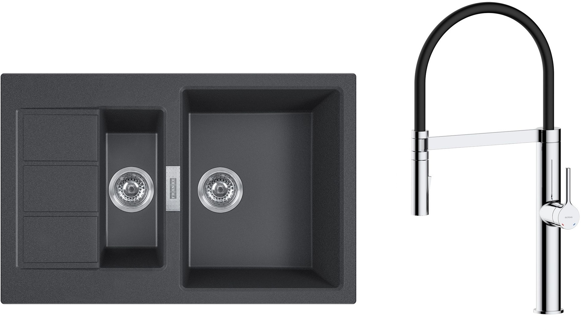 Sada kuchyňská baterie Oltens Borga 35207100, dřez Tectonite Franke Sirius 2.0 143.0618.687