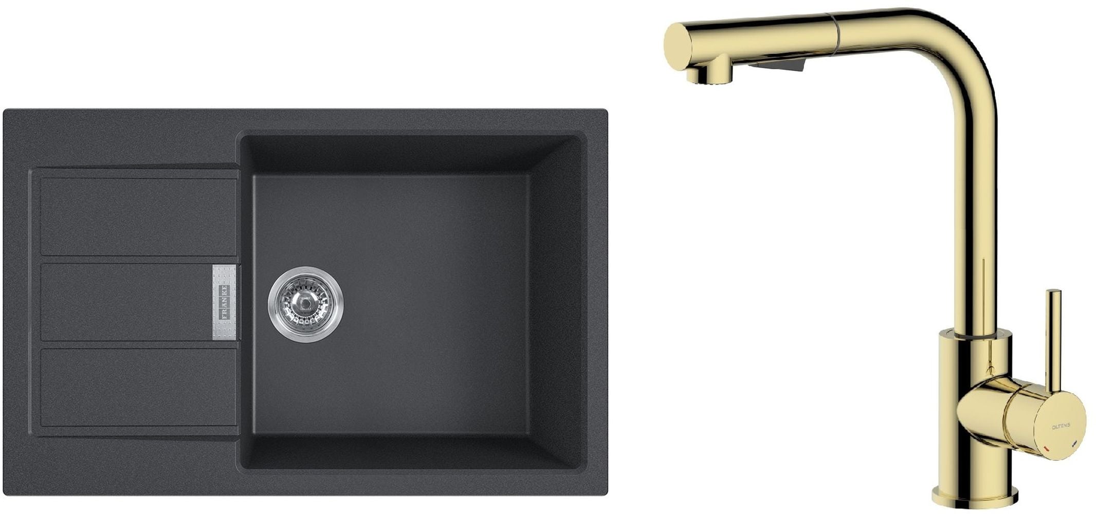 Sada kuchyňská baterie Oltens Myvat 35205800, dřez Tectonite Franke Sirius 2.0 143.0618.577