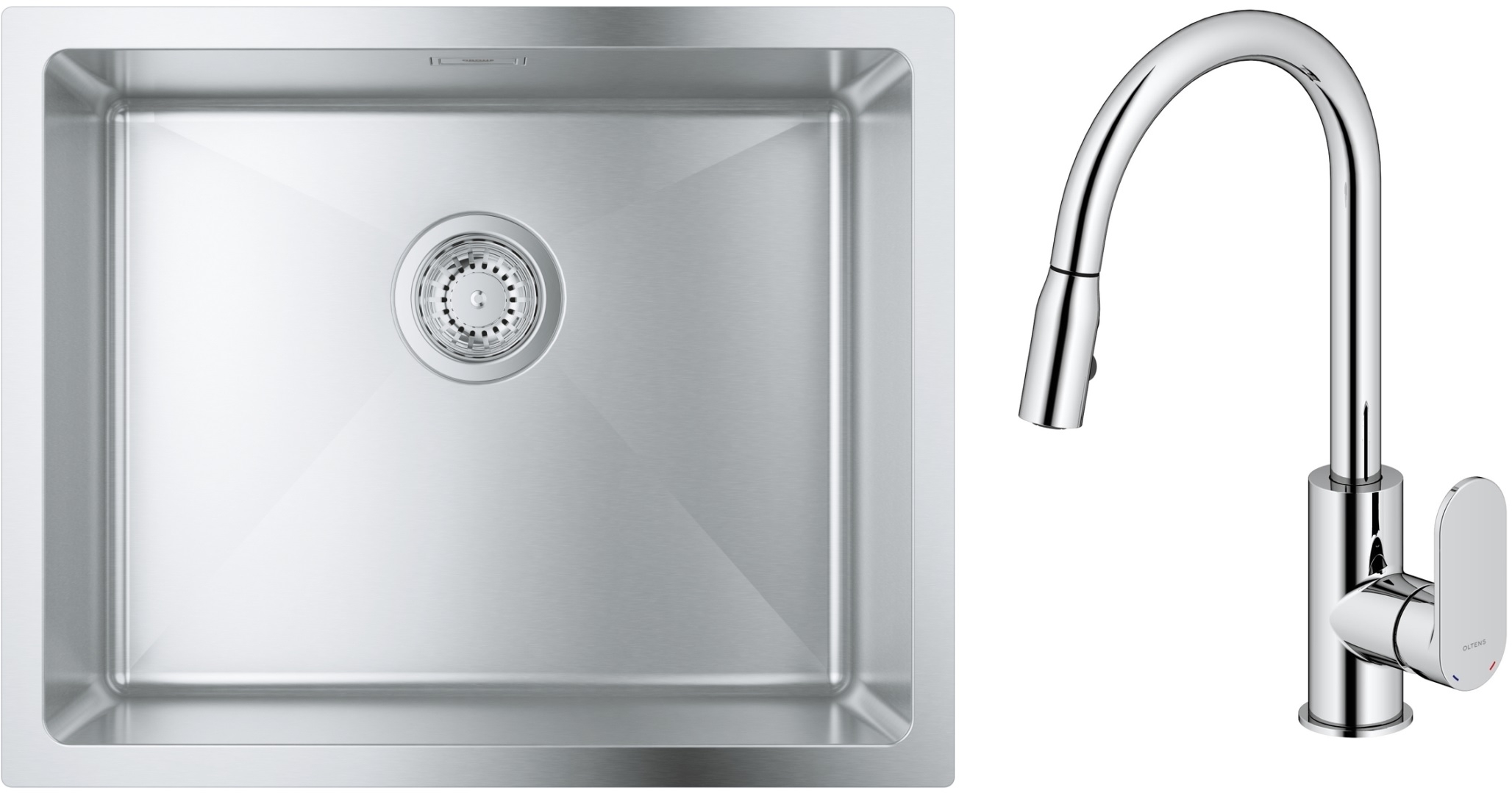 Sada ocelový dřez Grohe K700 31574SD1, kuchyňská baterie Oltens Lista 35202100