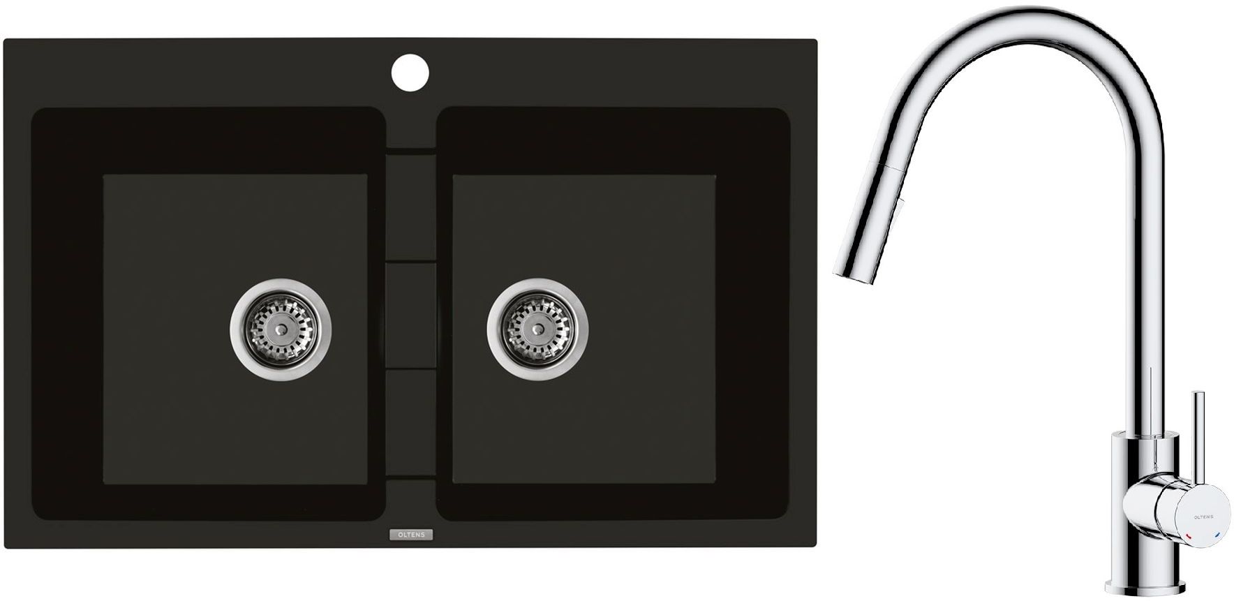 Sada granitový dřez Oltens Gravan 72400300, kuchyňská baterie Oltens Litla 35204100