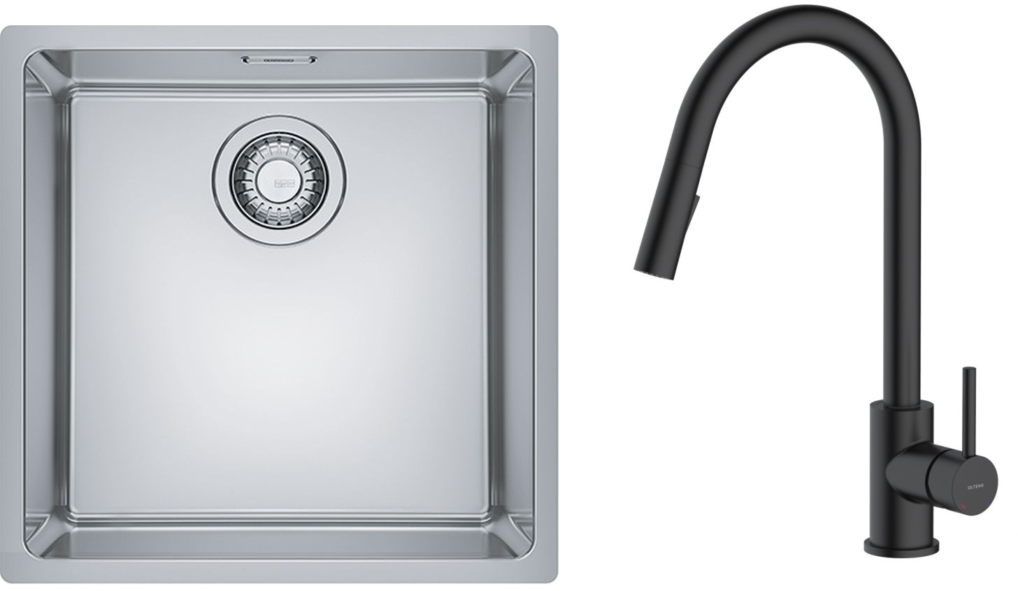 Sada ocelový dřez Franke Maris 122.0543.995, kuchyňská baterie Oltens Litla 35204300