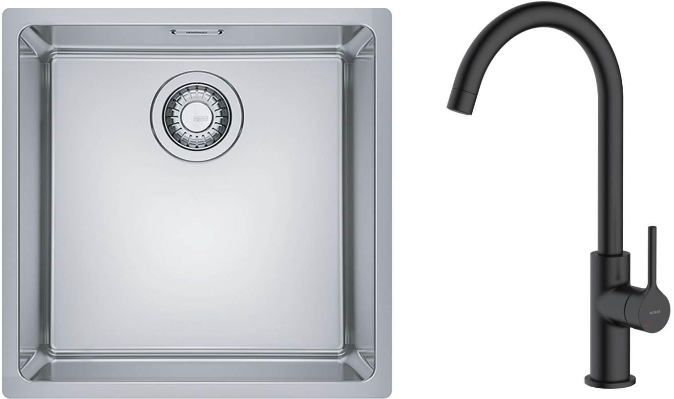 Sada ocelový dřez Franke Maris 122.0543.995, kuchyňská baterie Oltens Skafta 35206300